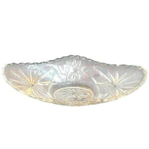 Vtg 1960s Anchor Hocking Clear Pressed Glass Medallions Gondola Dish EAPC 9.5" L
